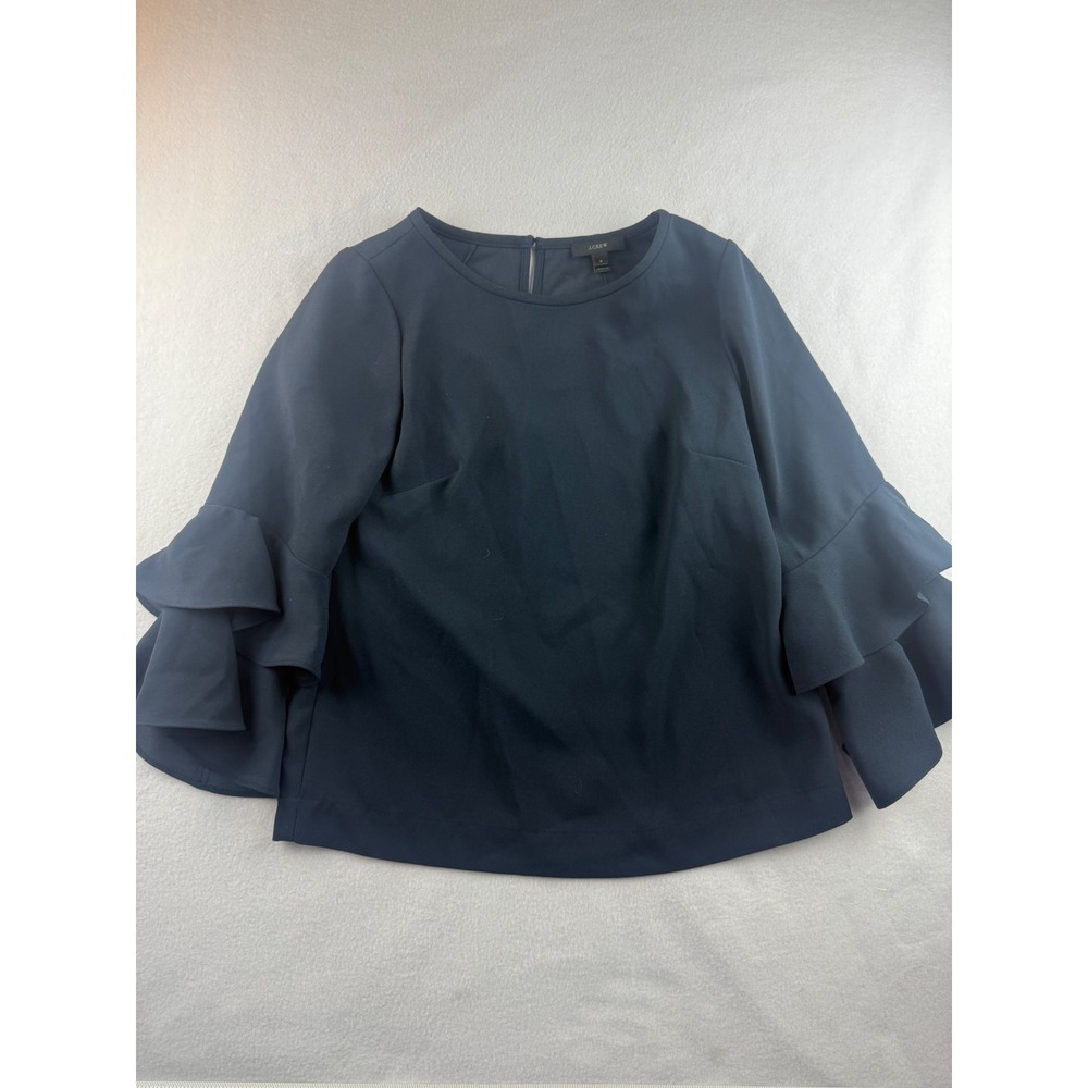 J. Crew Navy Blue Bell Sleeve Round Neck Blouse Size 2